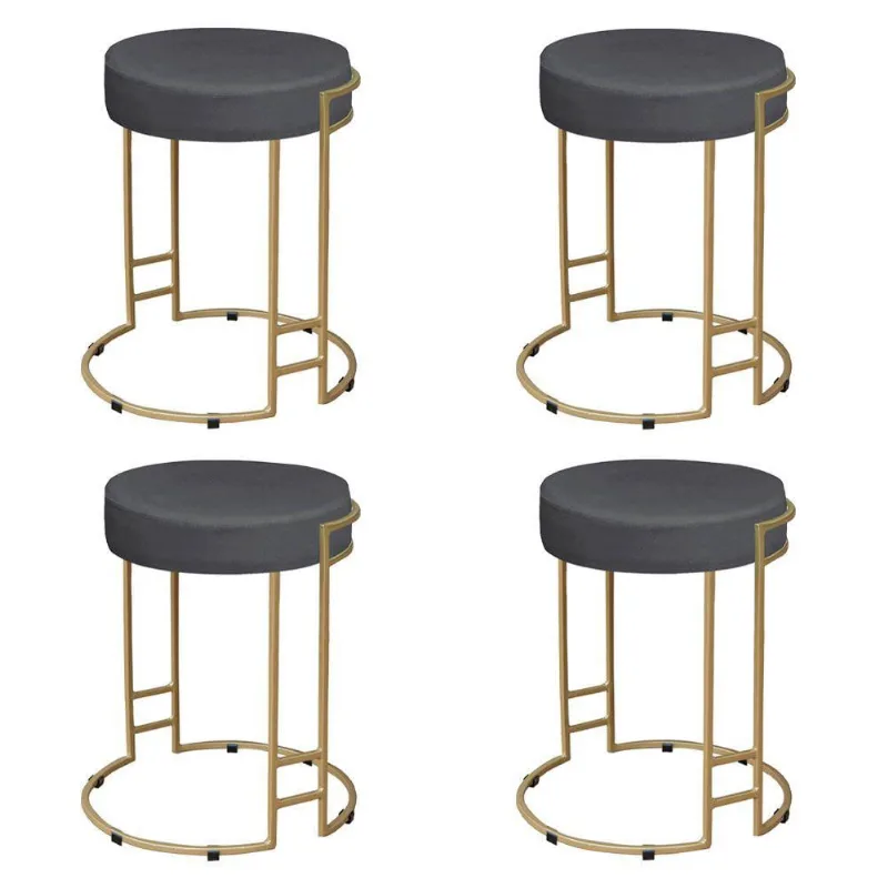 Kit 04 Puffs Dara Suede Cinza Base Industrial Dourado