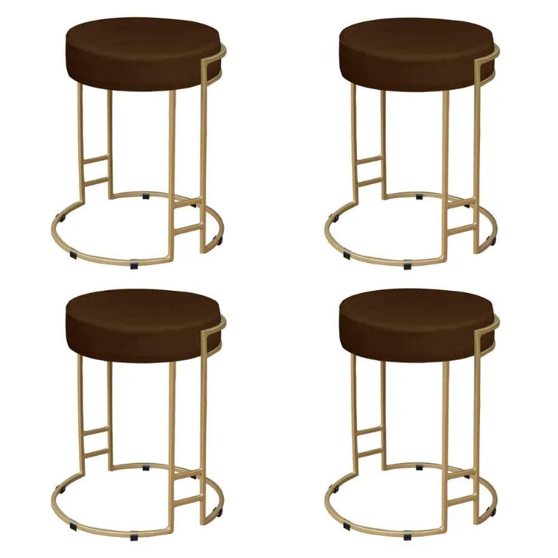 Kit 04 Puffs Dara Suede Marrom Base Industrial Dourado