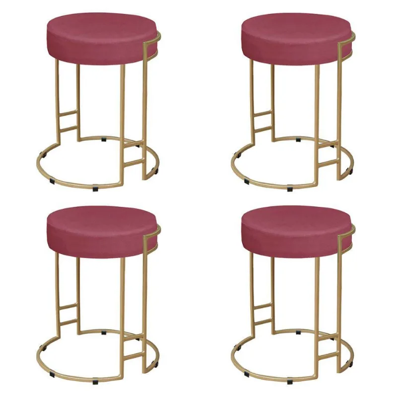 Kit 04 Puffs Dara Suede Rosa Base Industrial Dourado