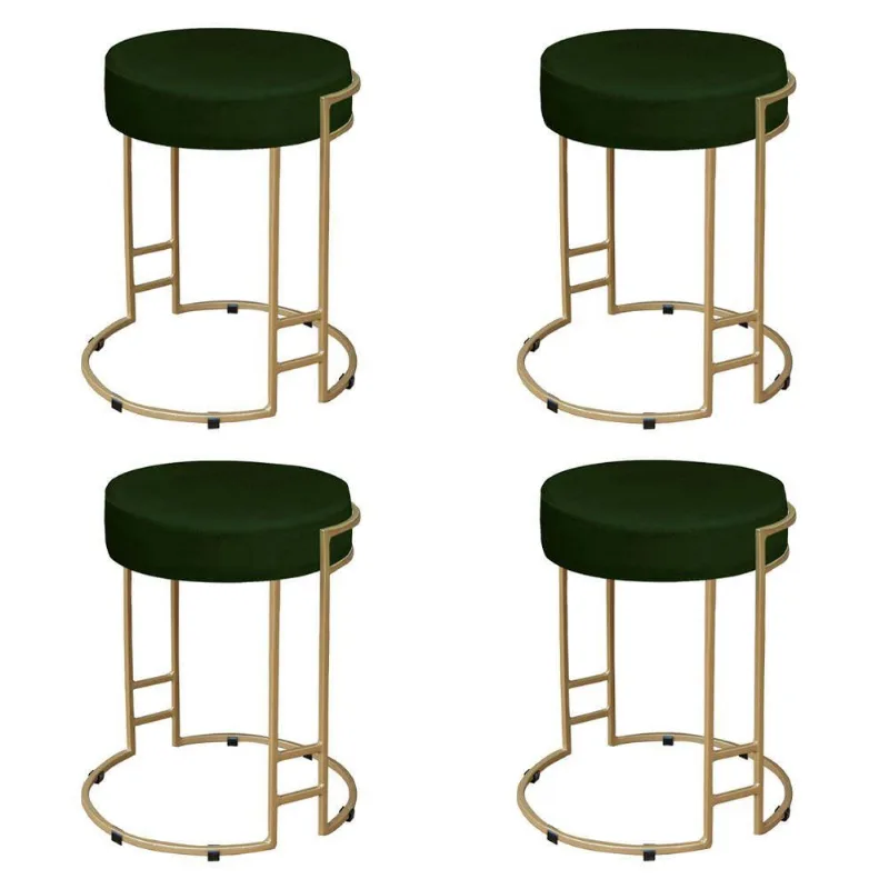 Kit 04 Puffs Dara Suede Verde Base Industrial Dourado