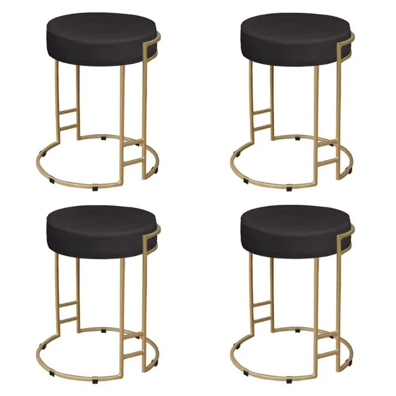 Kit 04 Puffs Dara Suede Base Industrial Dourado Preto
