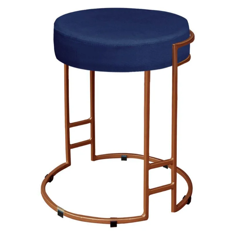 Puff Dara Suede Base Industrial Cobre Azul Marinho