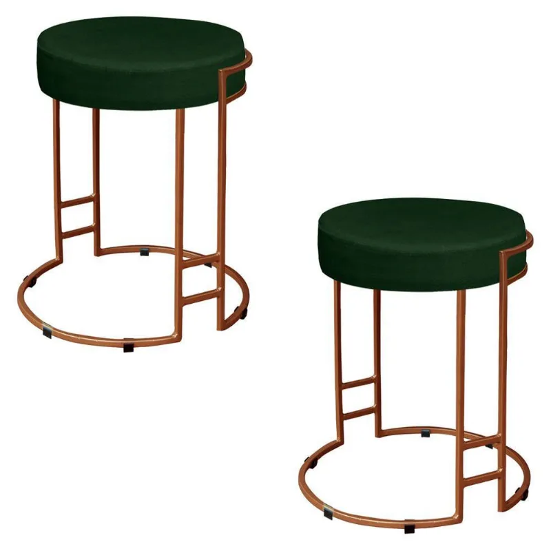 Kit 02 Puffs Dara Suede Base Industrial Cobre Verde