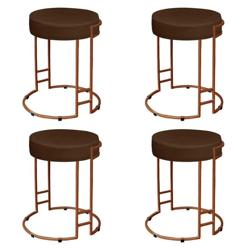 Kit 04 Puffs Dara Suede Marrom Base Industrial Cobre