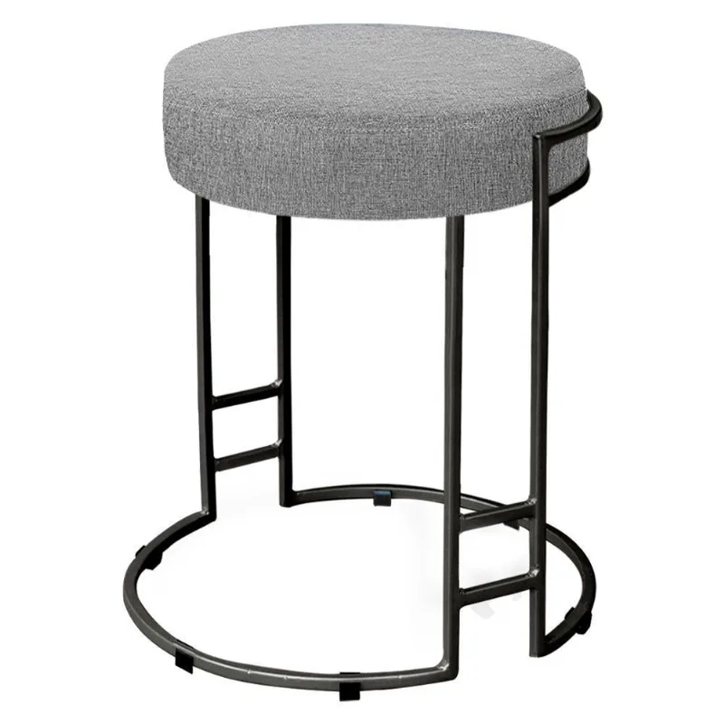 Puff Dara Linho Cinza Base Industrial Preto