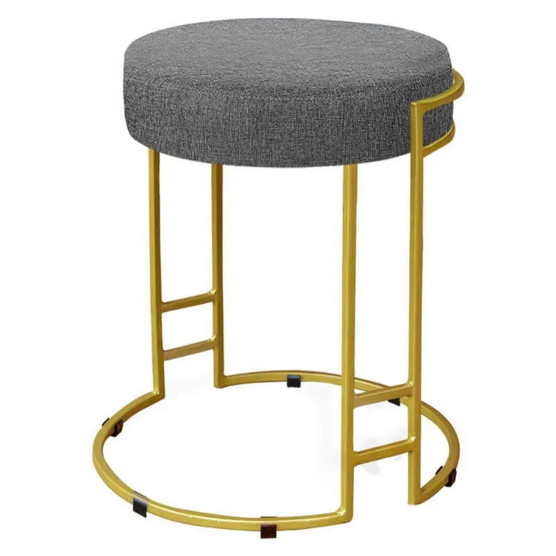 Puff Dara Linho Base Industrial Dourado Grafite