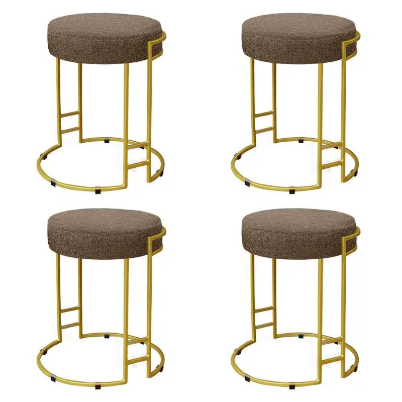 Kit 04 Puffs Dara Linho Marrom Base Industrial Dourado