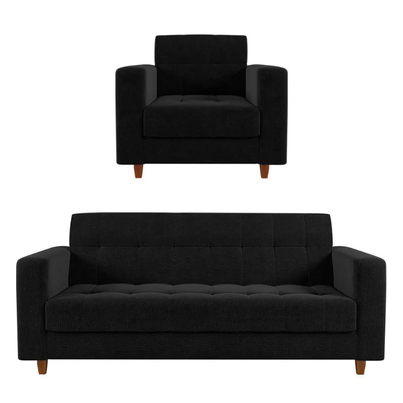 Kit Sofá 03 Lugares e 01 Poltrona Arezzo Linho Preto A79