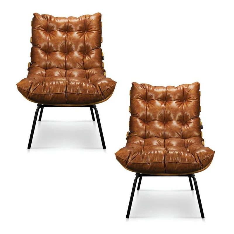 Kit 02 Poltronas Costela Corano Nozes Base Metal