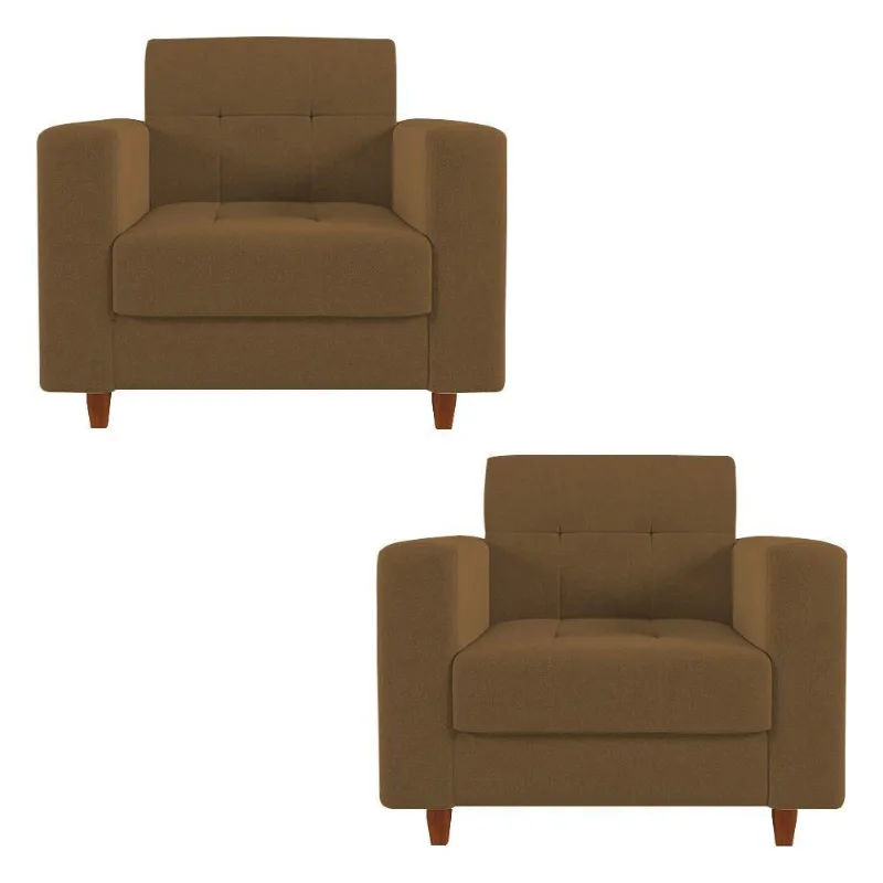 Kit 02 Poltronas Arezzo Linho Grosso Dourado Pés Chanfrado