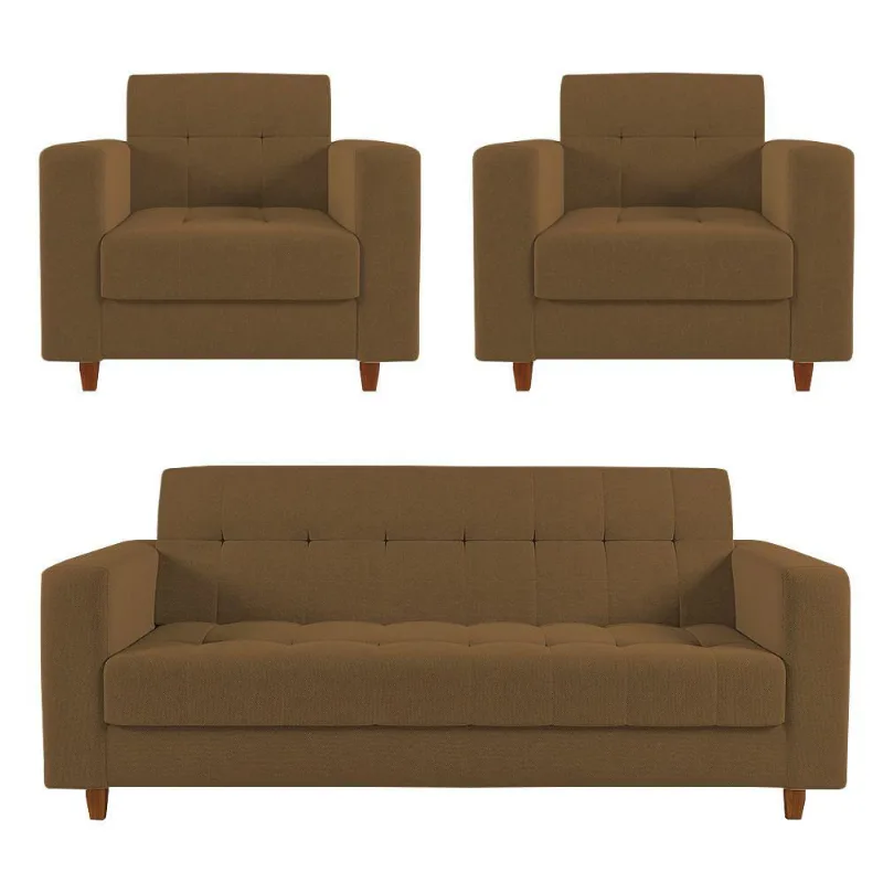 Kit Sofá 03 Lugares E 02 Poltronas Arezzo Linho Grosso Dourado