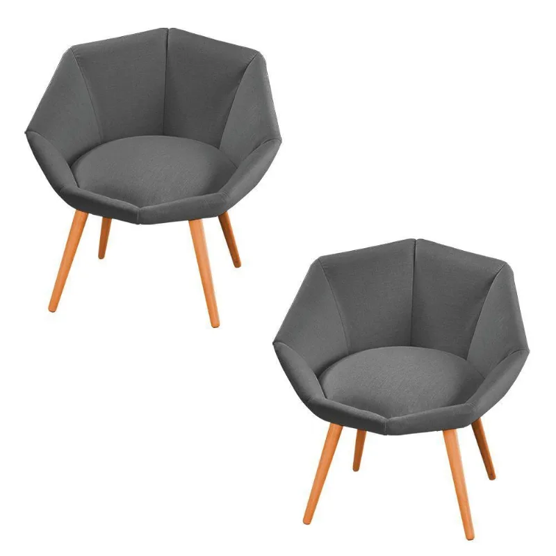 Kit 02 Poltronas Jaspe Linho Saturno Chumbo Castanho