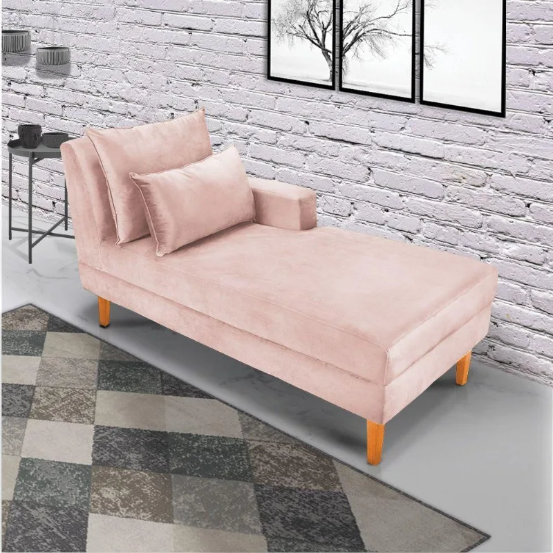Divã Chaise Chloe 160 Cm Veludo Rosê Pés Chanfrado Castanho M11 - D'rossi - DRossi