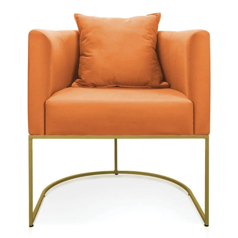 Kit 02 Poltronas Paola Suede Terra Base Metálica Dourado