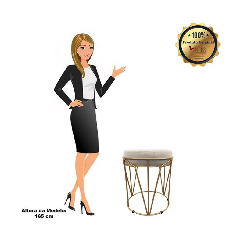 Puff Multiuso Com Mesa 2 Em 1 Suede Bege Base Dourado