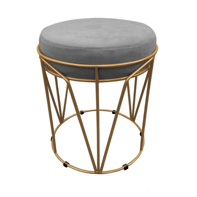 Puff Multiuso Com Mesa 2 Em 1 Suede Grafite Base Dourado