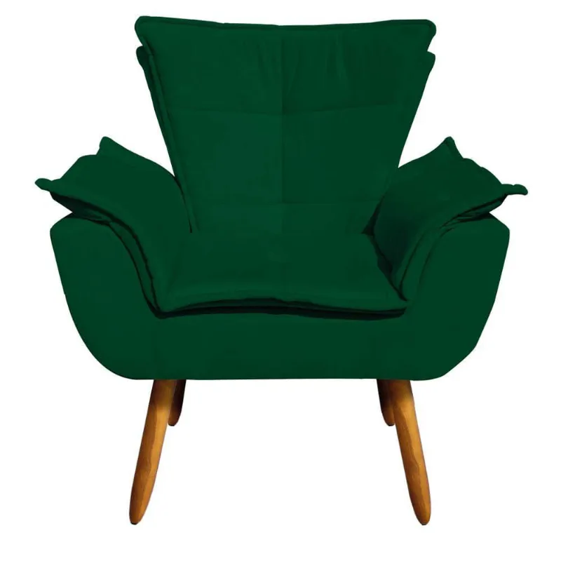 Poltrona Opala Suede Verde Pés Palito Castanho D'rossi