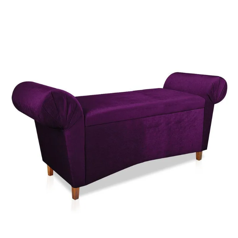 Recamier Com Baú Munique 195 Cm Acetinado Roxo Pés Chanfrados D'rossi