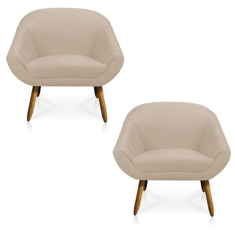 Kit 02 Poltronas Suede Bege D'rossi