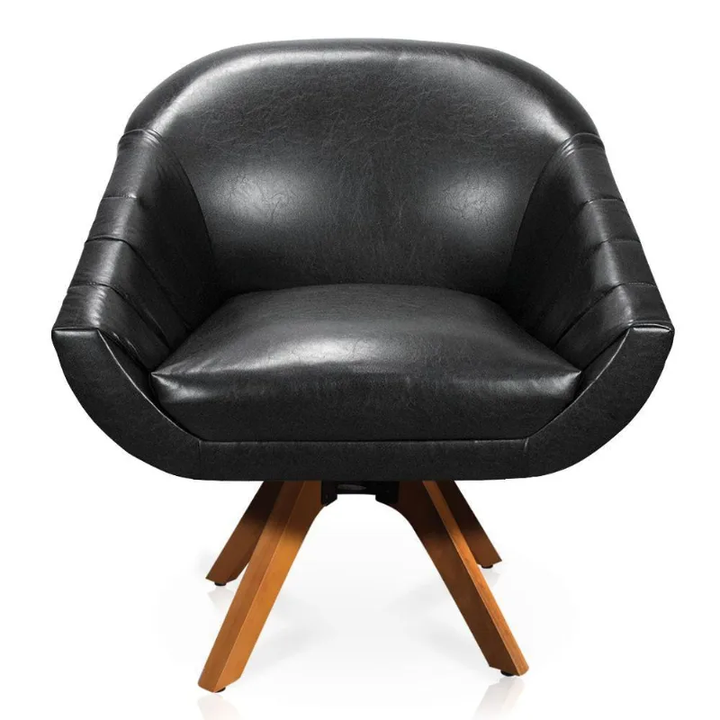 Kit 02 Poltronas Giratória Giovana Corano Preto Base Madeira
