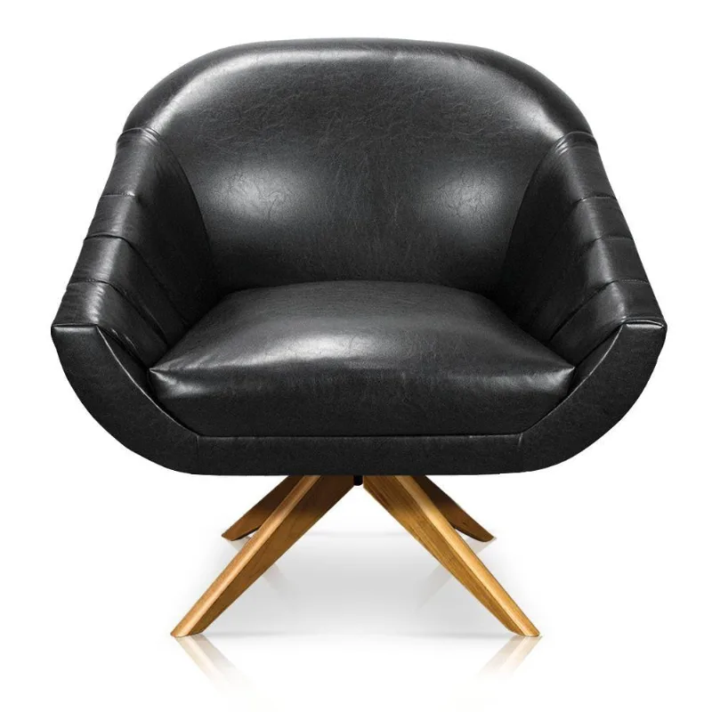 Kit 02 Poltronas Giratória Giovana Corano Preto Base Madeira