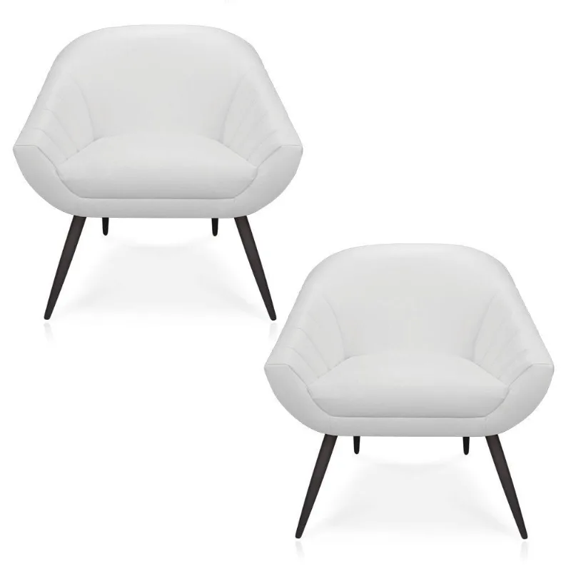 Kit 02 Poltronas Giovana Corino Branco Pés Palito De Ferro