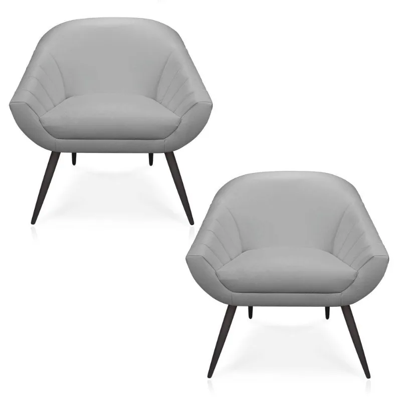 Kit 02 Poltronas Giovana Corino Cinza Pés Palito De Ferro