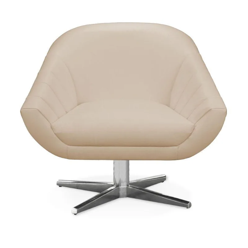 Kit 02 Poltronas Giratória Giovana Corino Bege Base Cromada