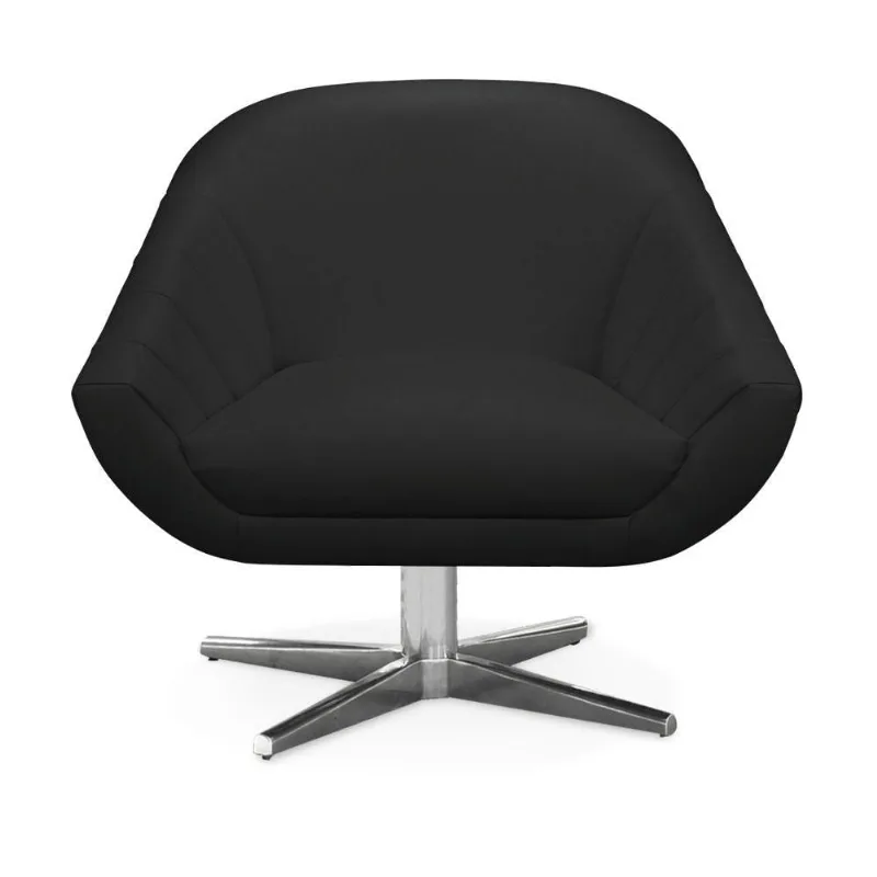 Kit 02 Poltronas Giratória Giovana Corino Preto Base Cromada