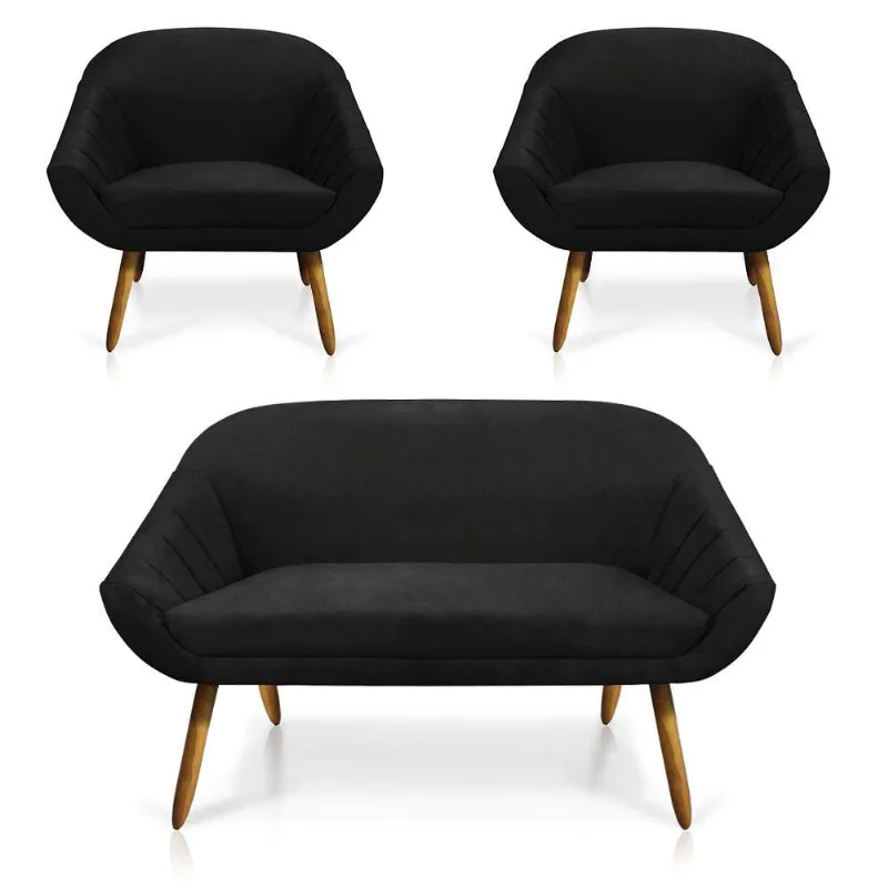Kit 1 Namoradeira 2 Lugares 2 Poltronas Giovana Pés Palito