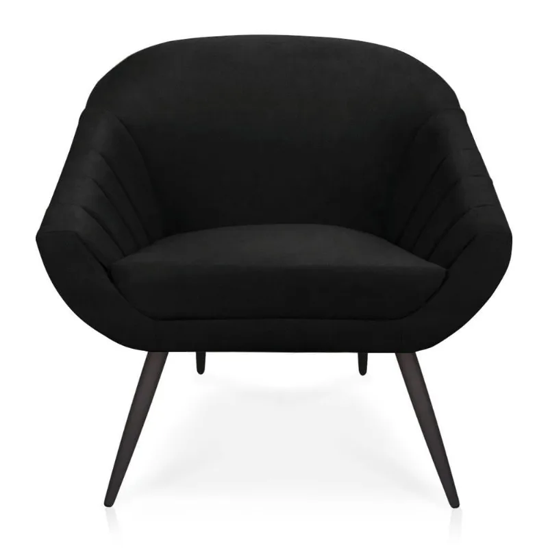 Poltrona Giovana Suede Preto Pés Palito De Ferro