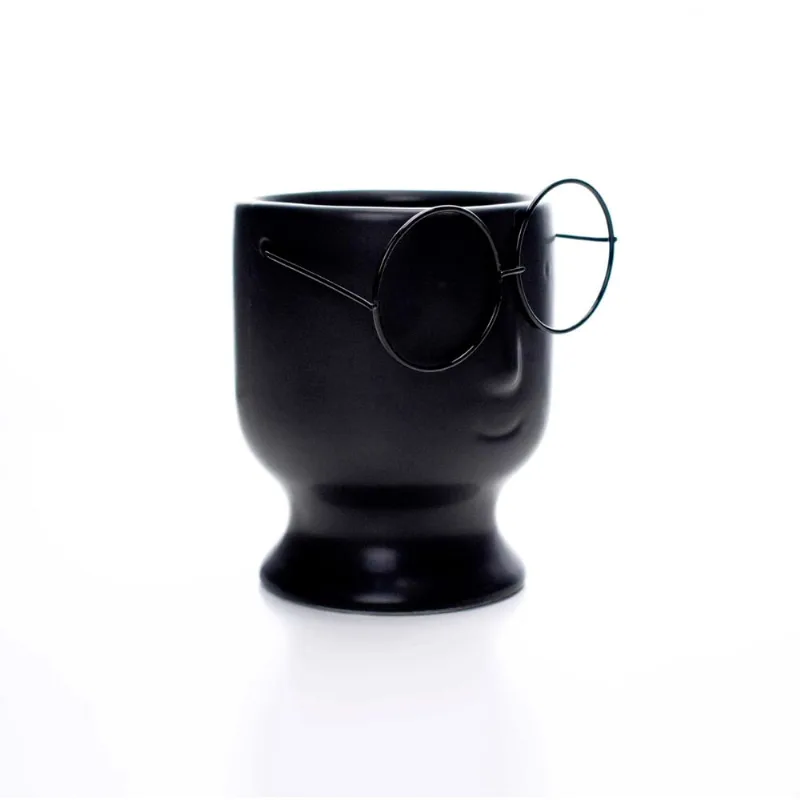 Cachepot Rosto com Óculos em Cerâmica Preto 11,8x9,8 cm - D'Rossi