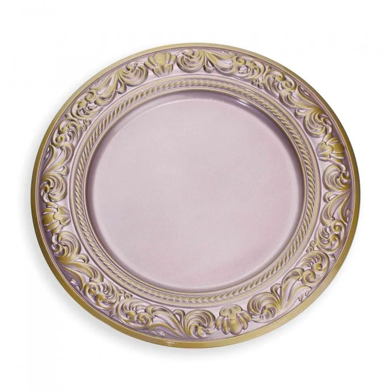 Sousplat de Plástico Rosa e Dourado com Detalhe em Arabesco 33 cm - D'Rossi
