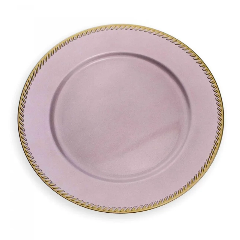 Sousplat De Plástico Rosa E Dourado 33Cm