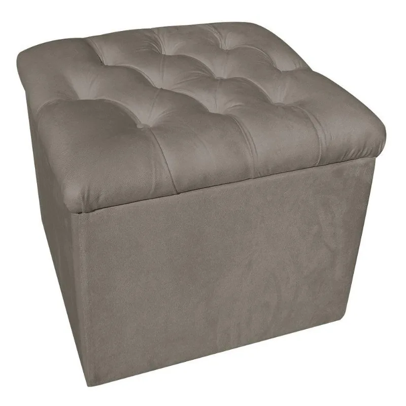 Puff Baú Capitonê Quadrado Suede Marrom Rato - D'rossi