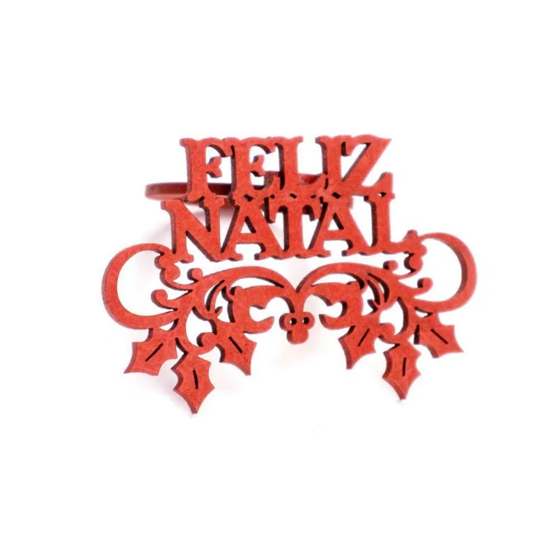 Porta Guardanapo Feliz Natal Mdf Vermelho 5X8Cm - DRossi