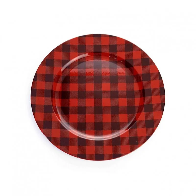 Sousplat Natalino de Plástico Xadrez Vermelho e Preto 33 cm - D'Rossi