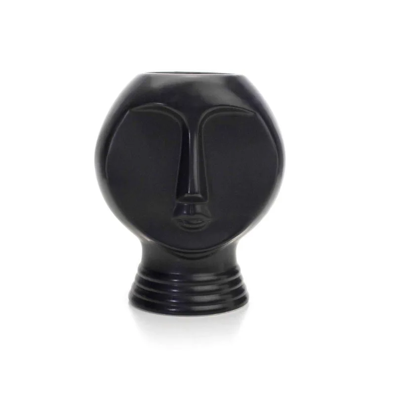 Vaso Decorativo Rosto Em Cêramina Preto 18x14 Cm - D'rossi - DRossi