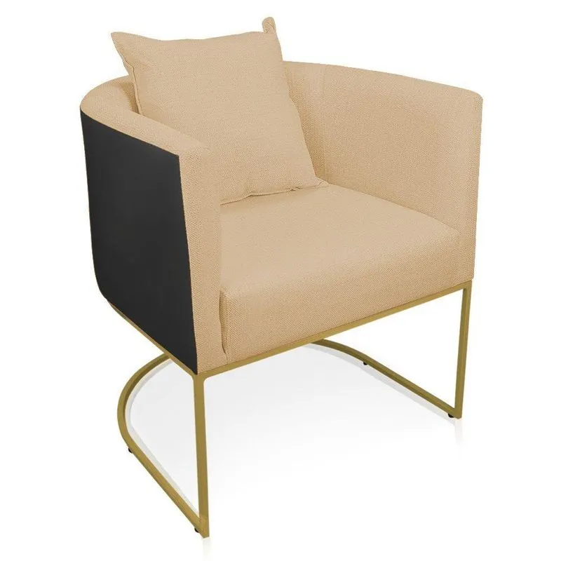 Poltrona Paola Corano Preto Com Linho Base Metálica Dourado - D\'rossi Cor A122 Areia