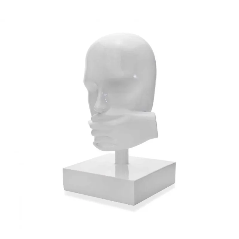 Escultura Decorativa Máscara Rosto Silêncio Branco 25x15 Cm - D'rossi - DRossi