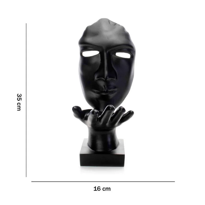 Máscara Sopro Decorativa Preto Fosco Em Cerâmica 35x16x20 Cm - D'rossi - DRossi