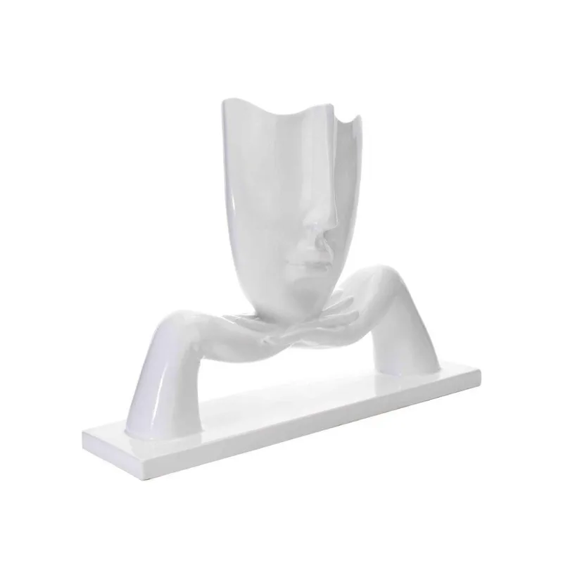 Escultura Decorativa Máscara Com Base Descanso Em Cerâmica Branco 23x30 Cm - D'rossi
