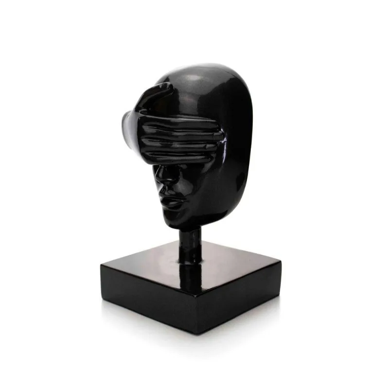 Escultura Máscara Rosto Cego Em Cerâmica Grafite 25x15cm