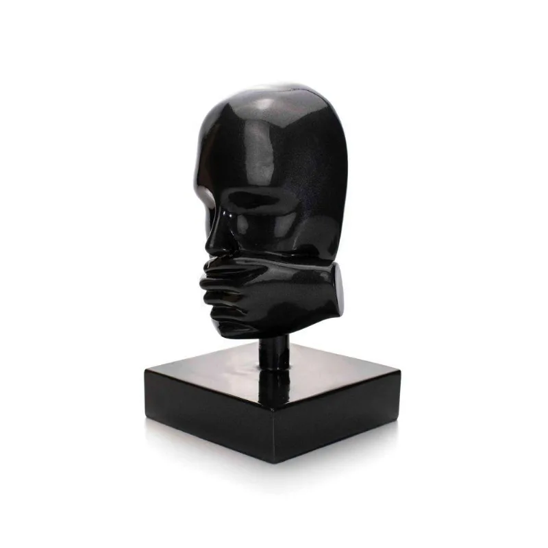 Escultura Máscara Silêncio Em Cerâmica Grafite 25x15cm