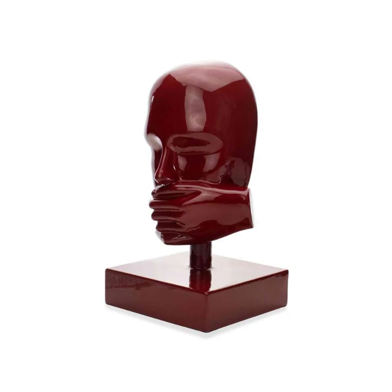 Escultura Mascara Rosto Silêncio Em Cerâmica Vermelho Ocre 25x15 Cm - D'rossi