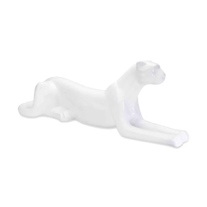 Escultura Decorativa Onça Deitada Branco 17,5x52x13 Cm - D'rossi