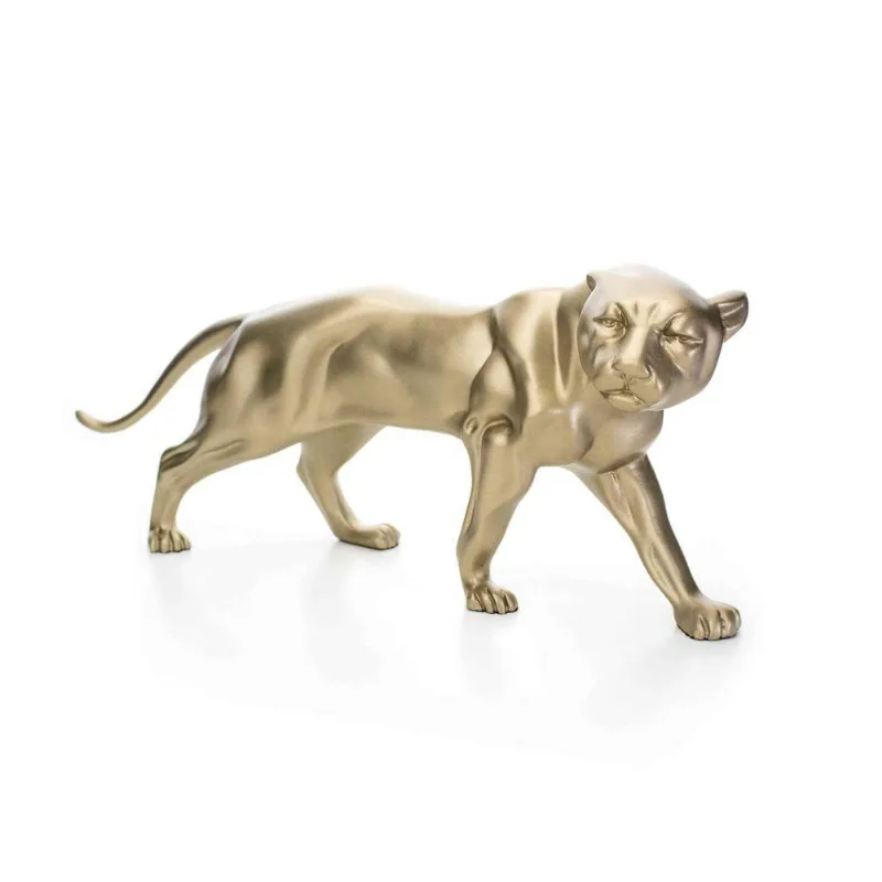 Escultura Decorativa Pantera Em Cerâmica Dourada 18x43 Cm - D'rossi