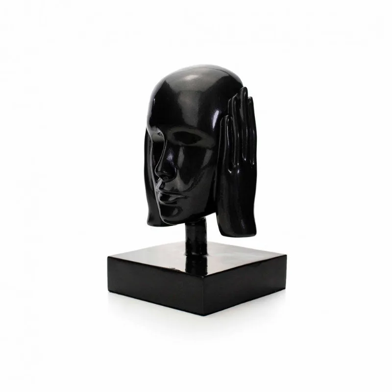 Escultura Rosto Surdo Em Cerâmica Grafite 25x15cm