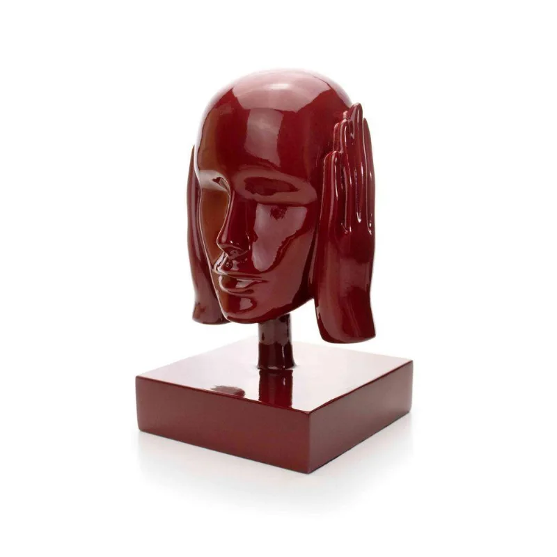 Escultura Decorativa Máscara Surdo Em Cerâmica Vermelho Ocre 25x15 Cm - D'rossi