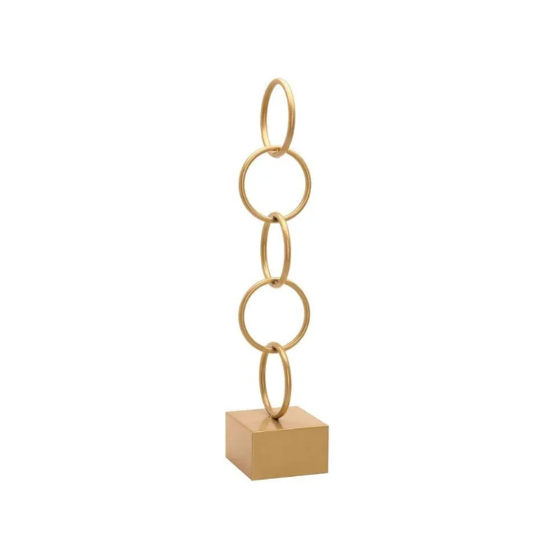 Escultura Em Metal Círculos Dourada 61x13cm
